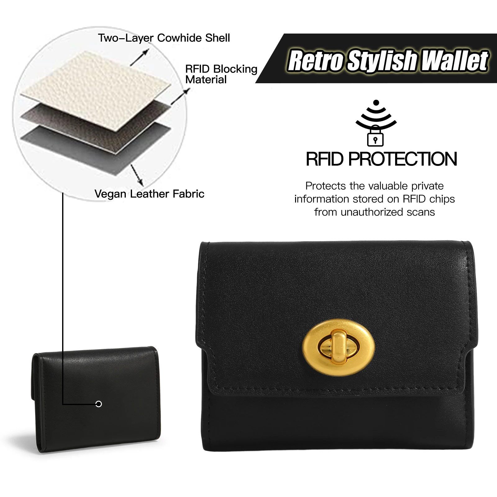 ITAMOOD Black Wallet Card Holder Genuine Leather Vintage Simple Design Short Wallet New Fashion Wallet Card Bag Valentine's Gift