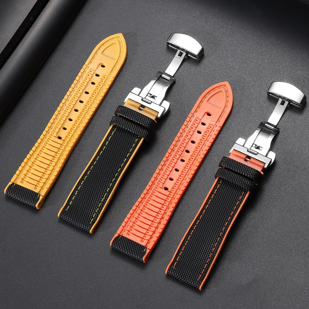 Nylon-Segeltuch-Gummi-Hybrid-Uhrenarmband 18/19/20/21/22/24mm für IWC, Tudor, Seiko, Omega mit Schmetterlingsverschluss – Detail 17
