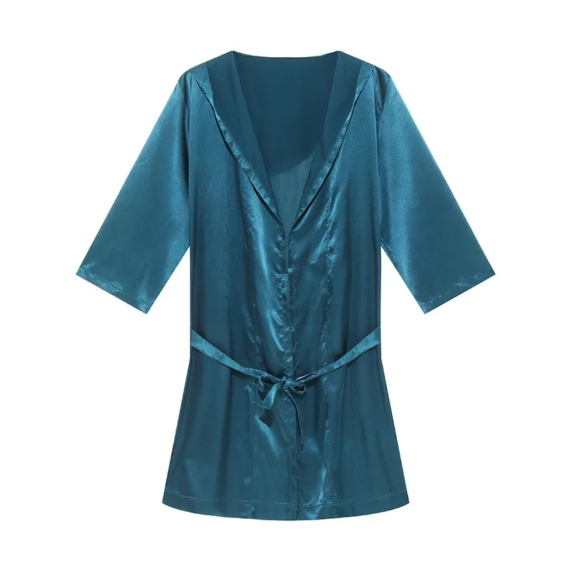 Couple's Bathrobe Solid Color Lightweight Sexy Short Sleeve Simple Loose Fit Bathrobe Plus Size Tie-Front Nightgown