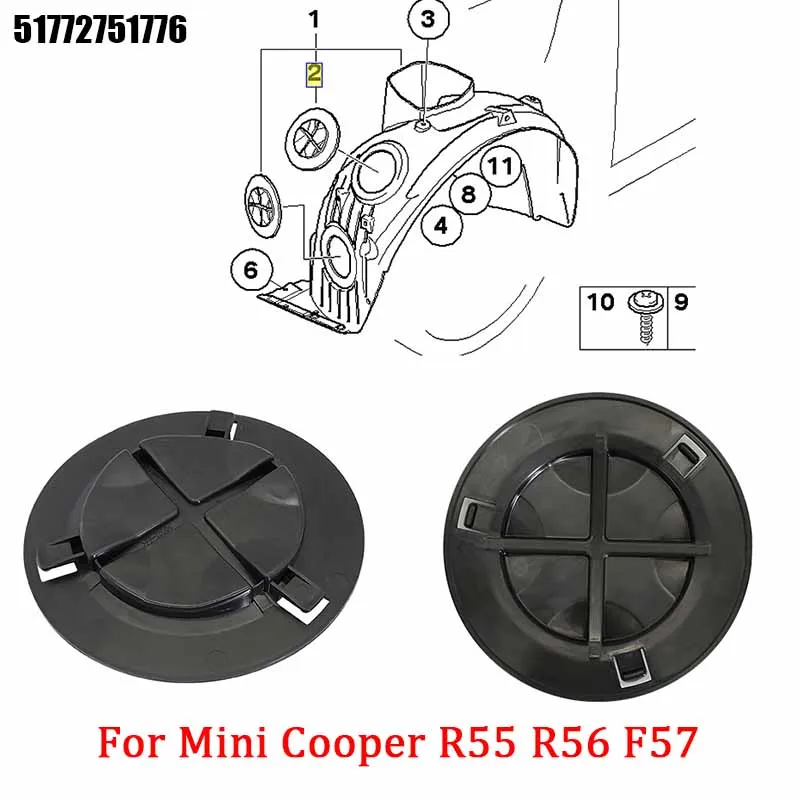 

51772751776 For BMW Mini Cooper R55 R56 F57 R58 R59 F55 F56 Car Front Wheel Mudguard Cover Fender Lining Bulb Cap Accessory