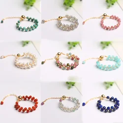 Natural Crystal Ring For Women Agate Tourmaline Moonstone Pearl Faceted Adjustable Winding Wire Ring Wedding Jewelry