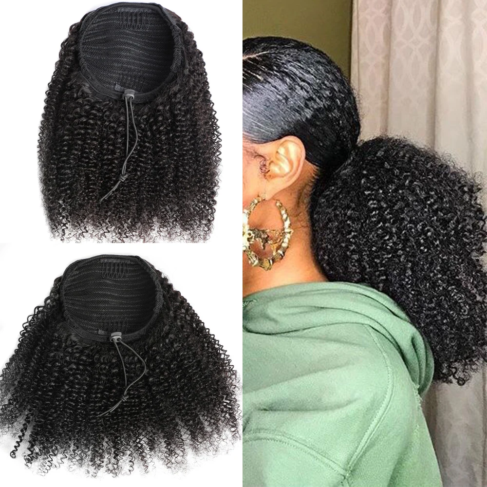 100G Afro Kinky Curly 100% Human Hair Ponytail Drawstring Human Hair Extensions Vietnamese Ponytail Natural Clip In Human Hair