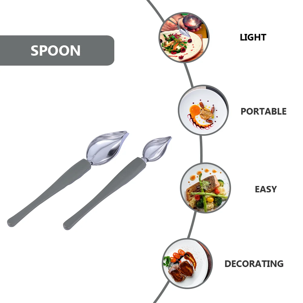 2 Piping Spoon Dessert Sauce Drawing Tool Embellishment Plating Spoons Chocolate Pencil Stainless Steel Plate Painting