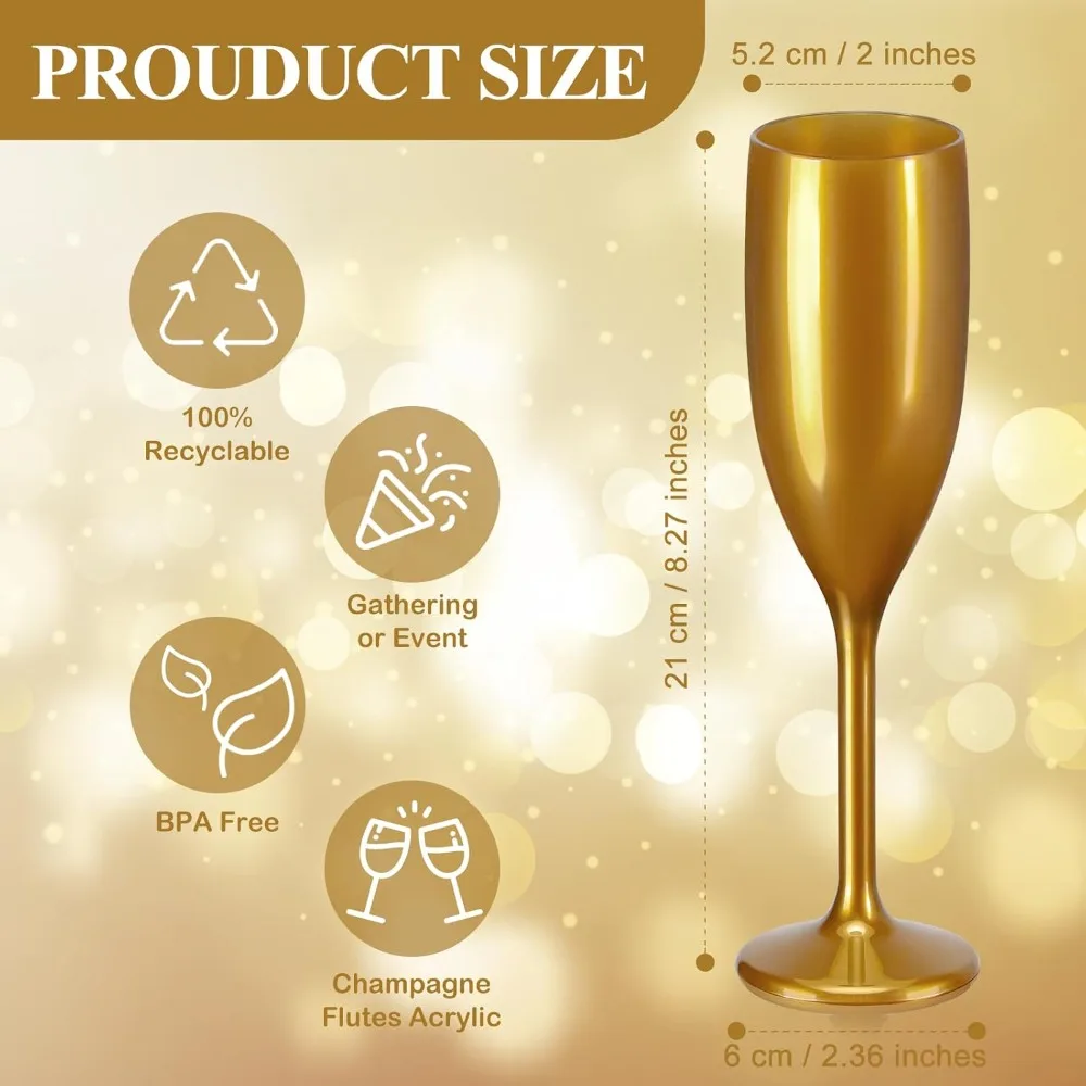 

Unbreakable Gold Champagne Flutes 5.4oz Stemmed Glasses for Christmas Party Wedding Reusable