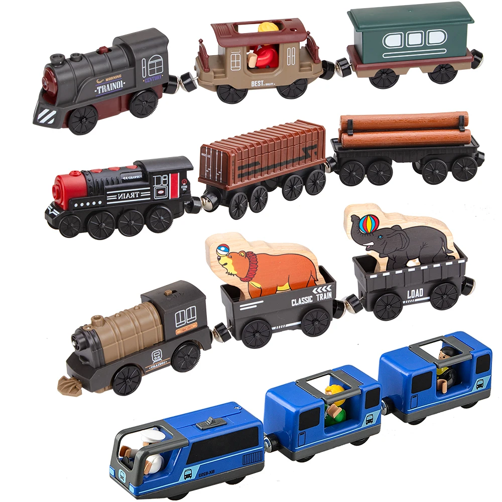 Kids Electric Train Toys Set Train Diecast Slot Toy Fit for Standard Wooden Train Track Railway