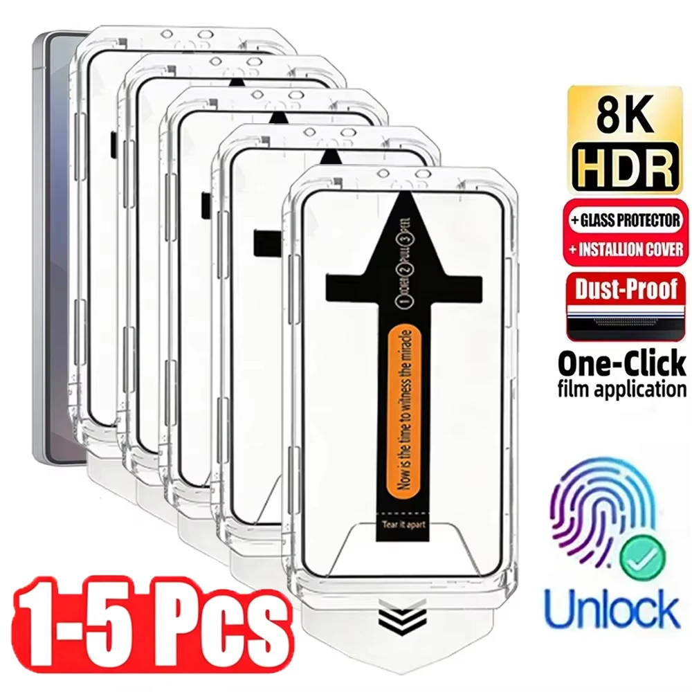 1-5PCS Tempered Glass For Samsung S26 S25 S24 Ultra S26 Plus S25 S24 S23 S22 Plus Fingerprint Unlock Screen Protector Film