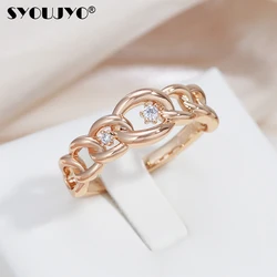 SYOUJYO 585 Gold Color Curb Chain Rings For Women Cubic Zircon Daily Jewelry