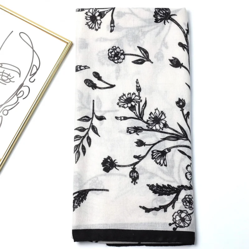 

Черный шелковый шарф с случайным узором, хлопок и лен, приятное ощущение руки, женский длинный шарф на весну и осень, экспортируется от Zh