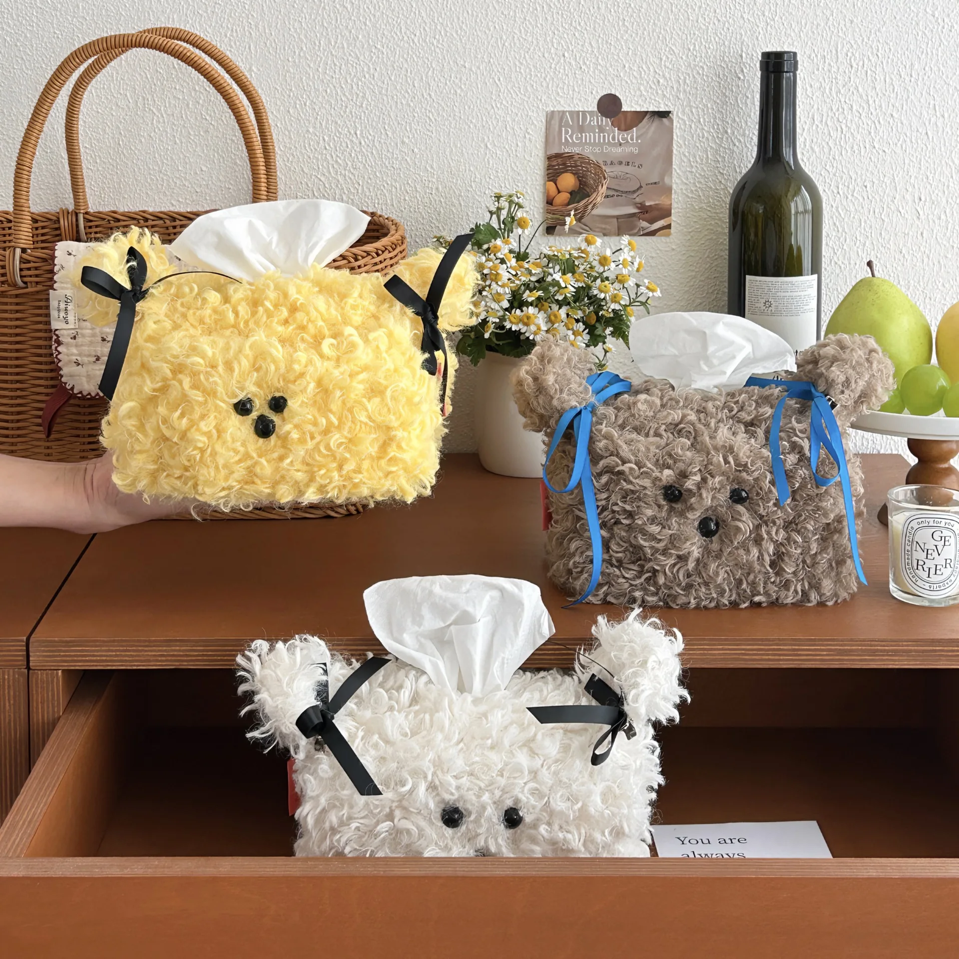 Nordic Plush Puppy Tissue Box Cartoon Tissue Storage Holder Dispenser For Home Car Office Paper Tissue Organizer Napkin Boxes