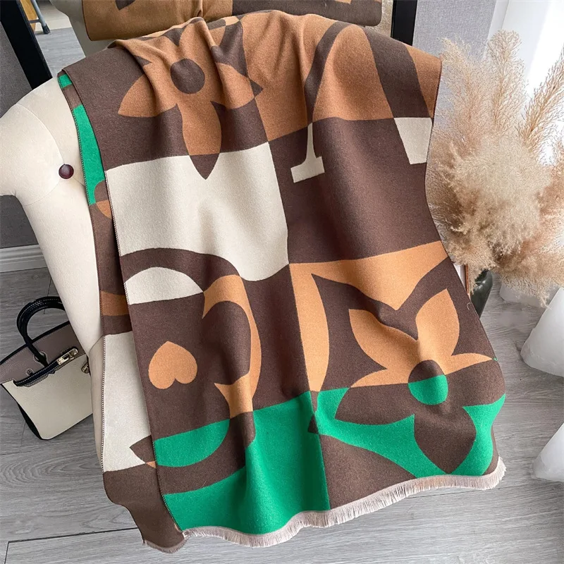 Winter Scarf Women Soft Cashmere Warm Pashmina Geometric Flowers Print Scarves Wraps Thick Shawl Bufandas Tassel Stoles Hijabs