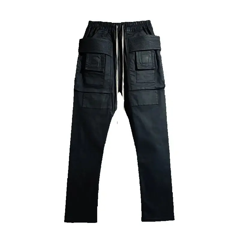 Owen Seak Men Oil wax Denim Jeans Classic Gothic Men's Coated Summer Straight Hip Hop Women Solid Jeans Pants Rozmiar XL — zdjęcie 5