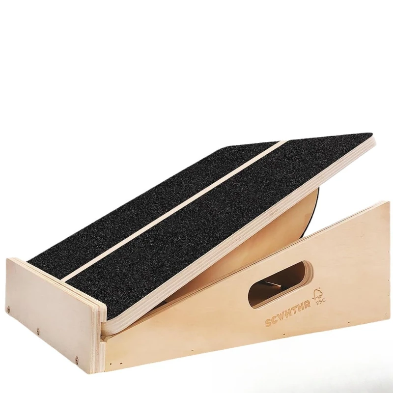 `2‑in‑1 Wooden Tilt Balance Board Portable Home Fitness Adjustable Ankle Elastic Tilt Board Professional Calf Stretcher Gear`