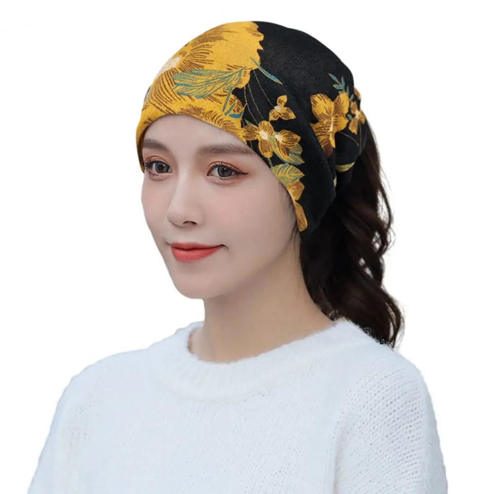 Fall Winter Hat Hip Hop Print Elastic Dual Use Windproof Ponytail Hole Cycling Neck Warp Neck Warmer  한국 가을옷