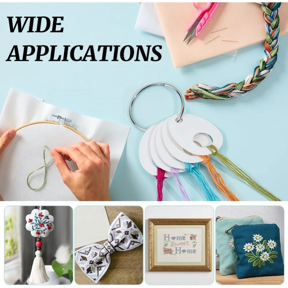 100PCS Needlework Thread Organiser, Teardrop Shape Paper Winding Thread Board Card, Embroidery Thread Organiser with 1 Iron
