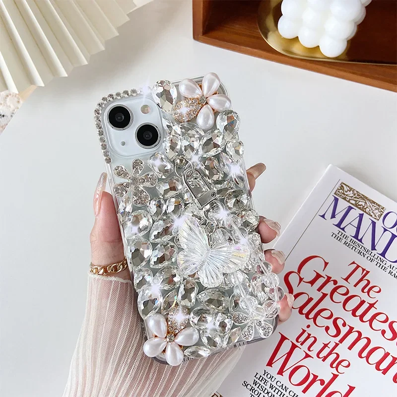 

Luxury Diamond Pearl Flower Bracelet Butterfly Rhinestone Case For Samsung GalaxyA70S A22 A52 A51 A72 A73 A53 A74 A54 A34 Cover