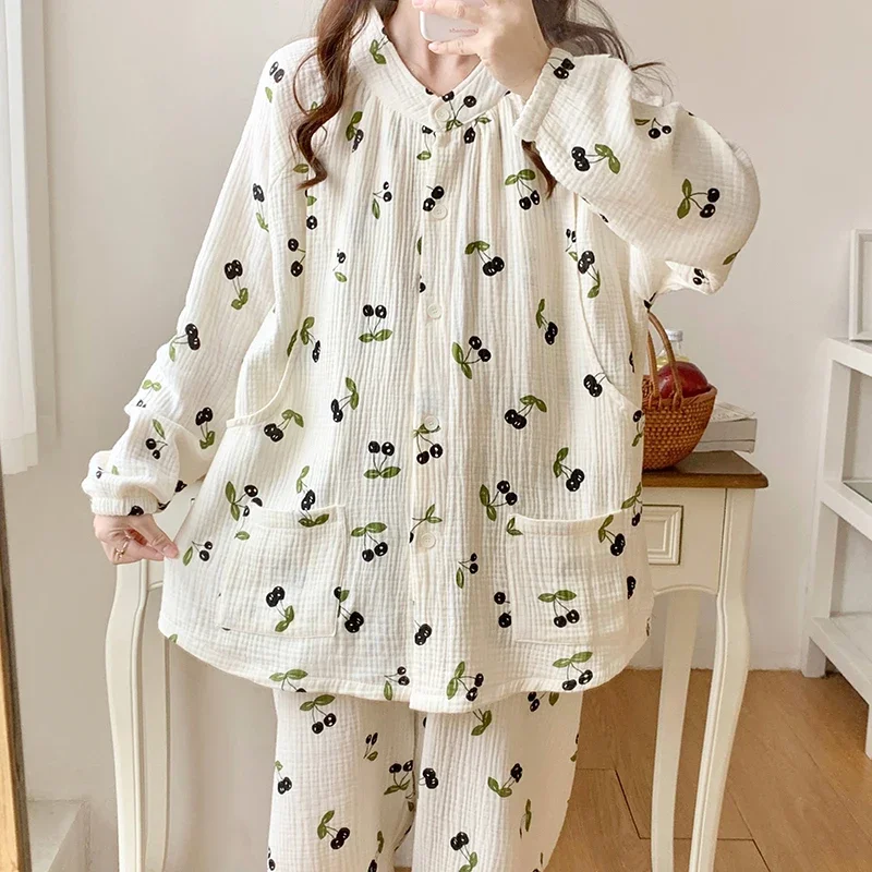 

100% Cotton Double Gauze Maternity Nursing Sleepwear Sets Spring Summer Lacation Breastfeeding Pajamas Pregnancy Home Hospital