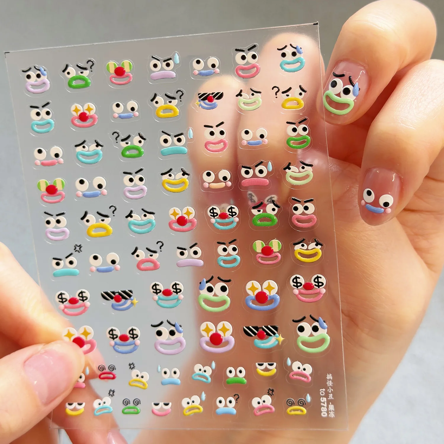 Autocollants 5D pour ongles à expression amusante, yeux et bouches de dessin animé, décalcomanies émotionnelles pour femmes, manucure humoristique DIY, autocollants auto-adhésifs pour ongles