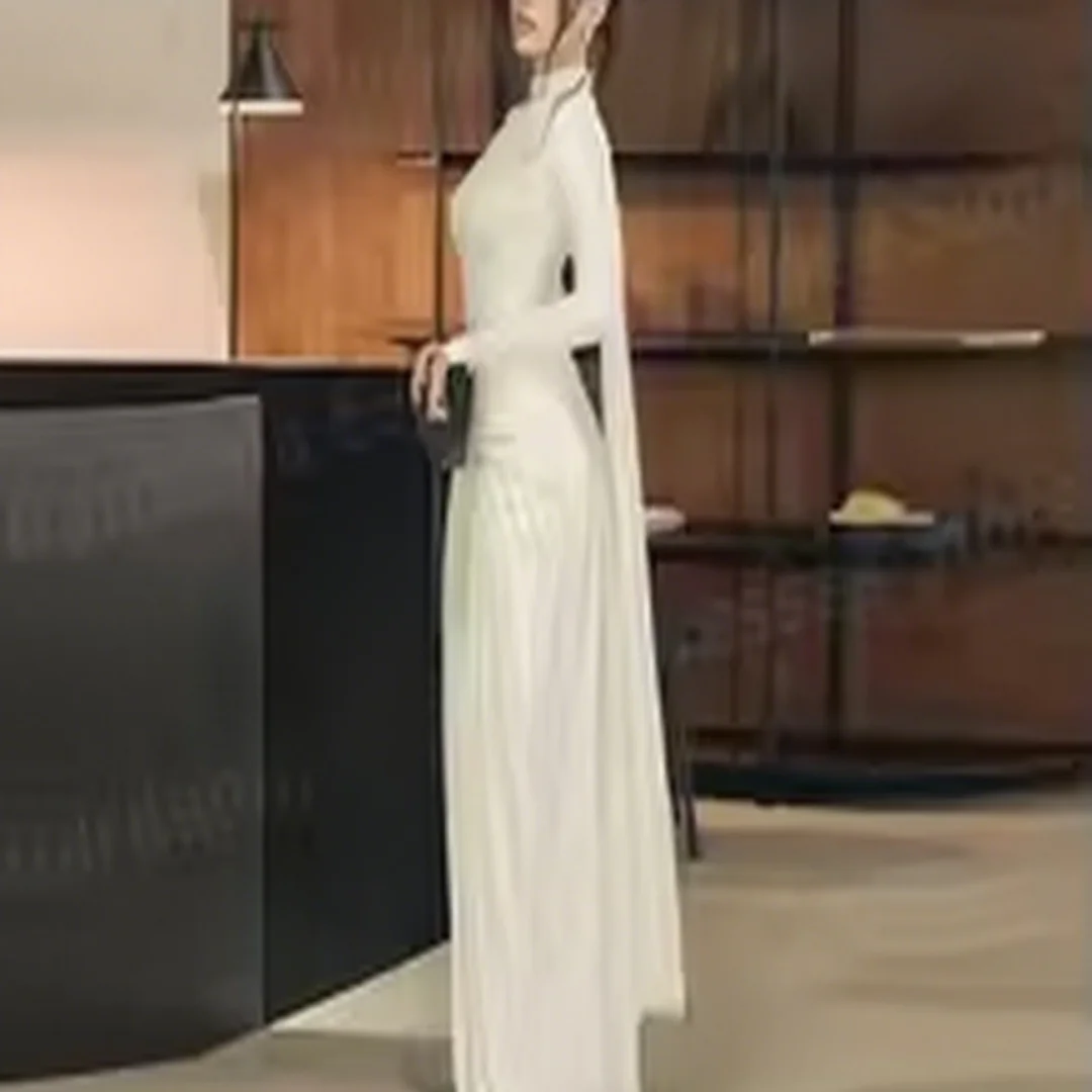 맞춤 제작된 긴팔 하이넥 새틴 머메이드 이브닝 드레스, 여성용 정장 이브닝 드레스, 생일 파티, 프롬 가운