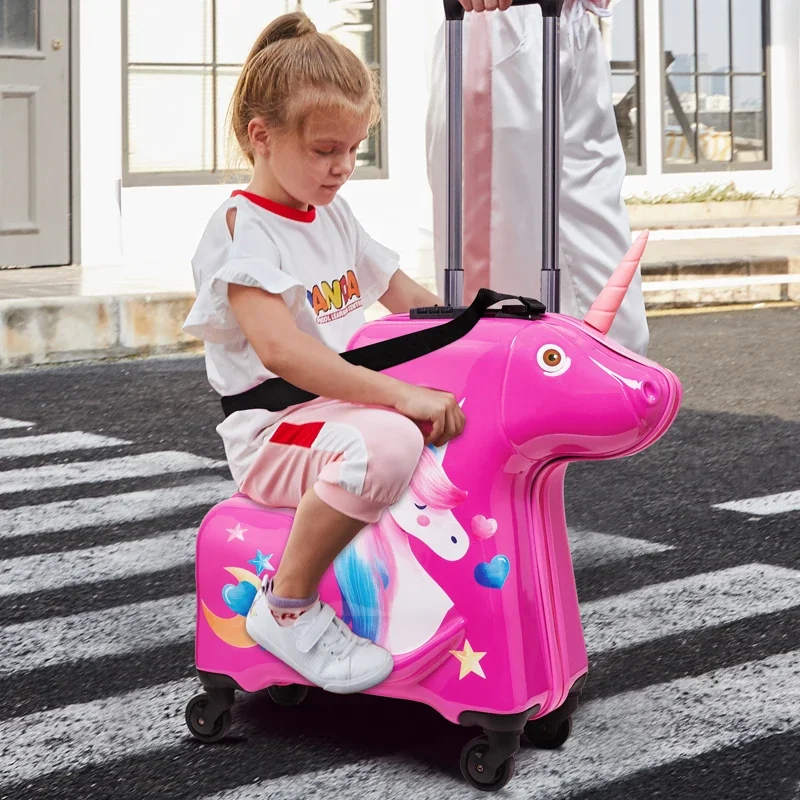 New Kids trolley luggage,Cartoon pink suitcase on wheels,girls unicorn Multifunction Trojan horse Rolling luggage,trolley case