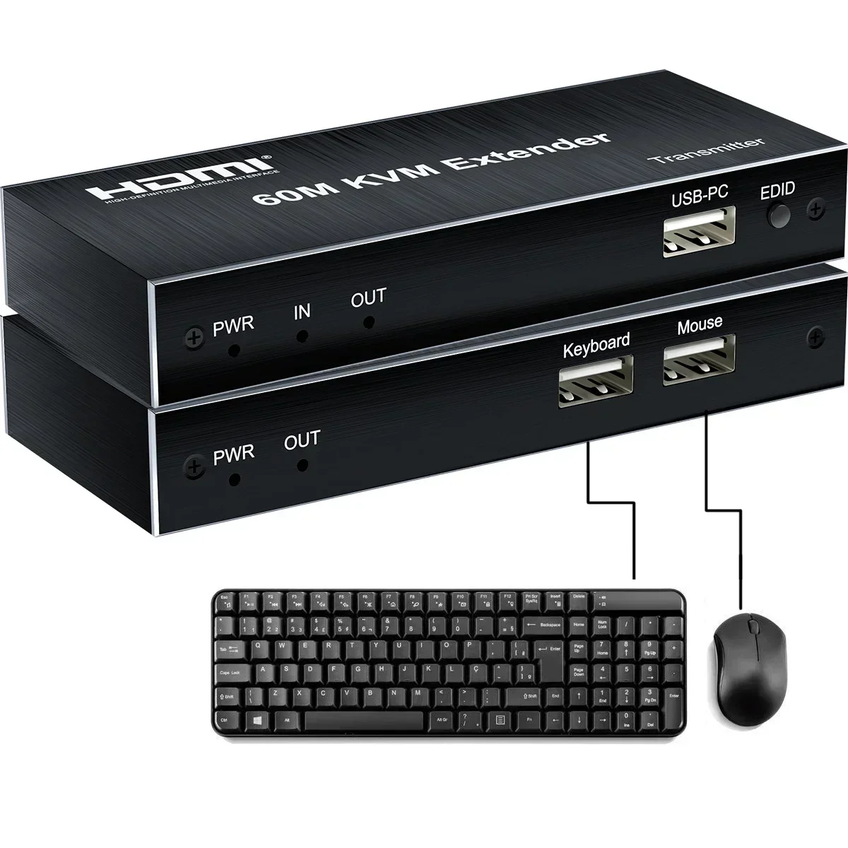 60M HDMI KVM Extender Cat6 Rj45 Ethernet Cable KVM Switch Video Converter for PS4 PS5 Laptop PC To TV USB Mouse Keyboard