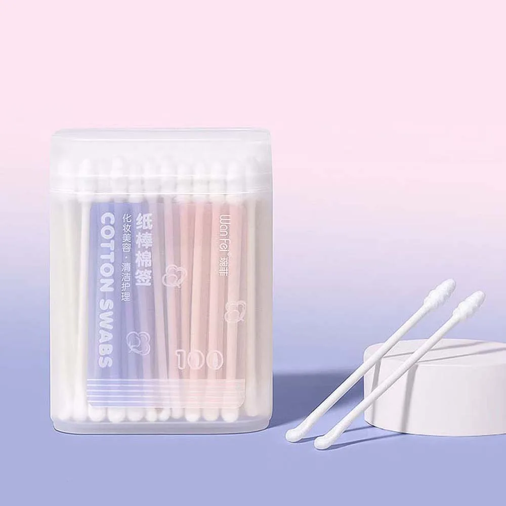 100Pcs/set Eyelash Glue Removing Cotton Swabs Nose Lipstik Ear Cleaning Care Ear Cleaner Spoon Makeup Cotton Stick