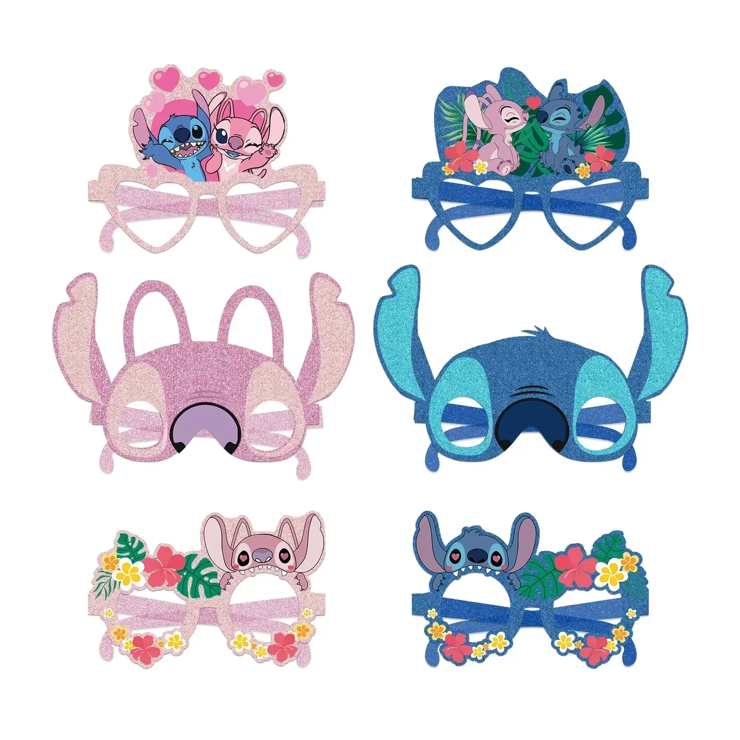 

12pcs Disney Anime Lilo & Stitch Theme Paper Glasses for Children's Birthday Party Funny Cosplay Prop Decorations Party Supplies