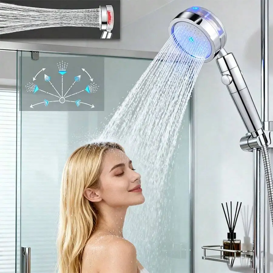 Propeller Driven Shower Head With Stop Button And Cotton Filter Turbocharged High Pressure Handheld Shower Nozzle