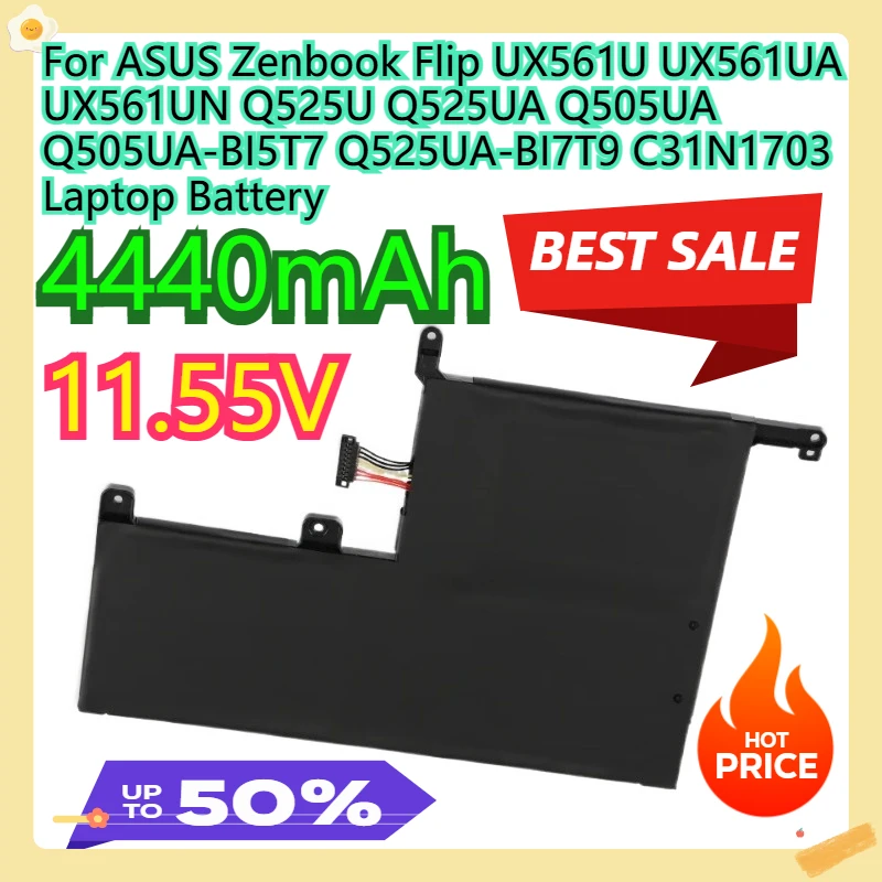 

Аккумулятор для ноутбука ASUS Zenbook Flip UX561U UX561UA UX561UN Q525U Q525UA Q505UA Q505UA-BI5T7 Q525UA-BI7T9 C31N1703