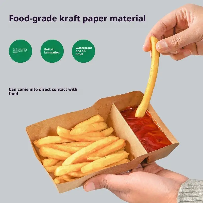 

50-Pack Disposable Kraft Paper Trays - 2-Compartment Eco-Friendly Serving Plates for Party, Events & Takeout