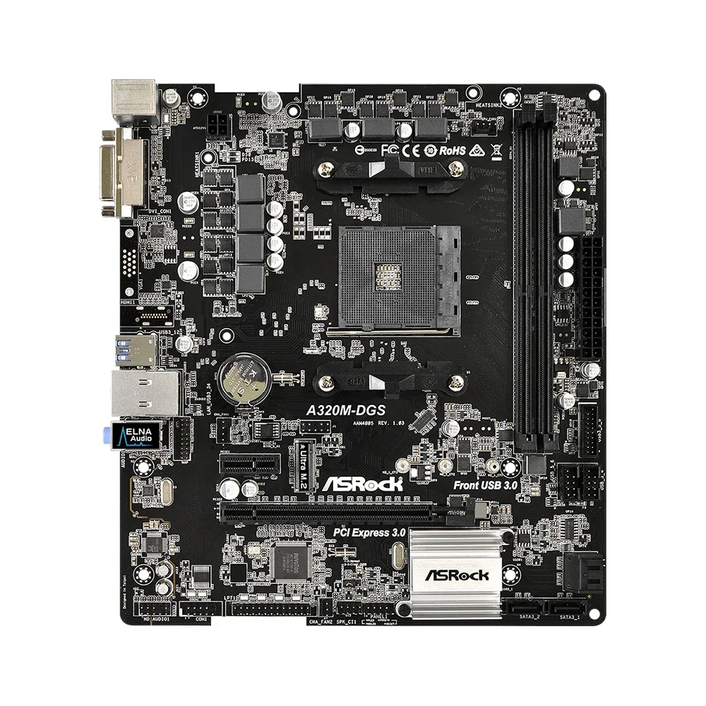 Материнская плата ASROCK A320M-DGS с поддержкой AMD Ryzen 5 5600 5700X3D DDR4 3200 + (OC) NVME M.2 Интерфейс PCIe 3.0 AM4 Материнская плата