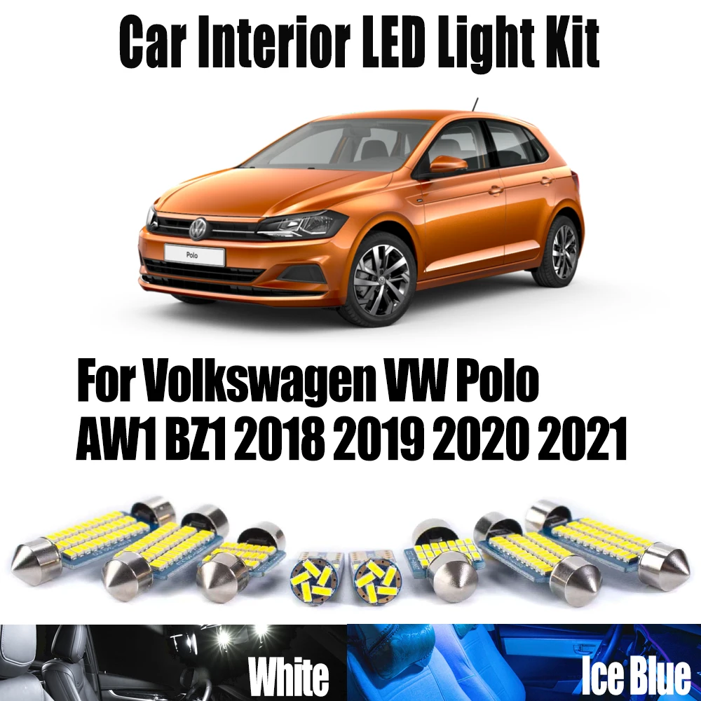 

10Pcs Canbus For Volkswagen VW Polo AW1 BZ1 2018 2019 2020 2021 Car Bulbs LED Interior Map Dome Trunk Vanity Mirror Light Kit