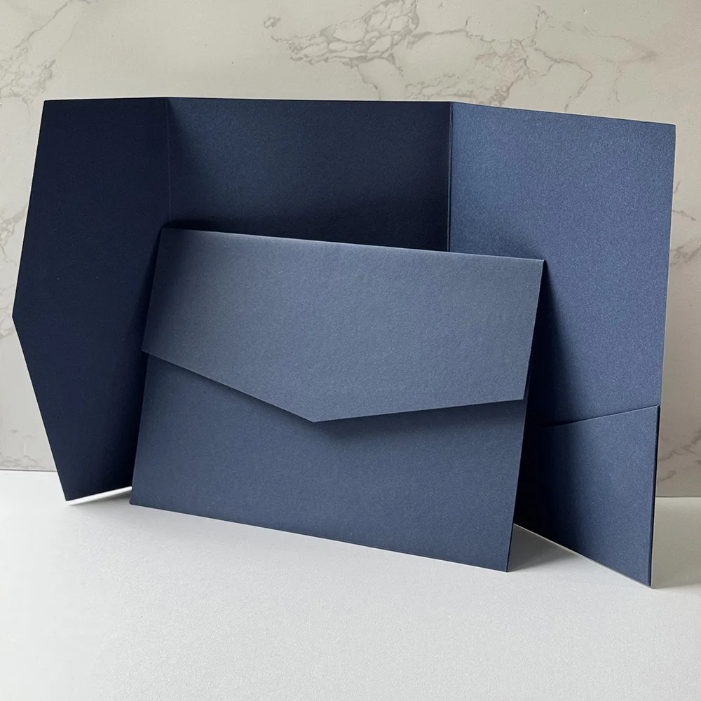 25pcs Blank Pocketfold Card Invitation DIY wedding paper envelope，NAVY BLUE