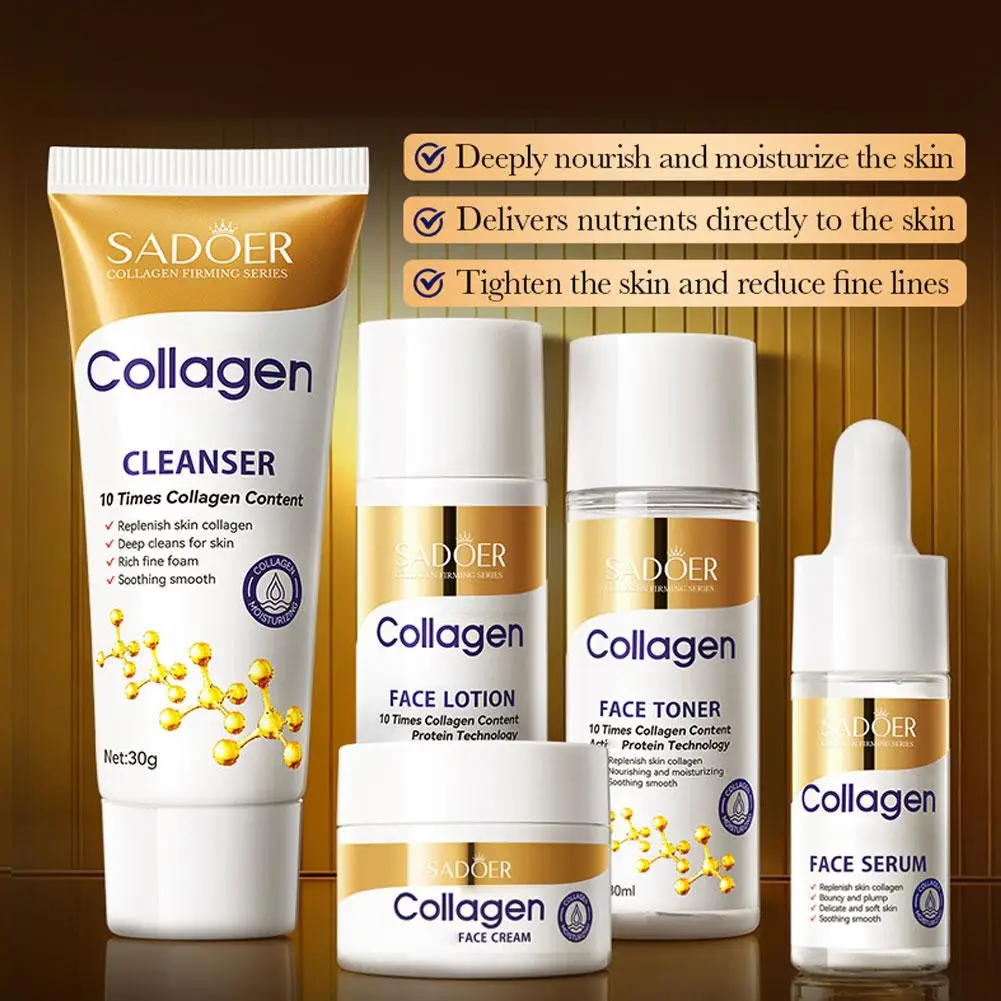 Collagen Care Set - Firming Face Cream Hydrating Eye Cream Smoothing Facial Serum & Essence Kit