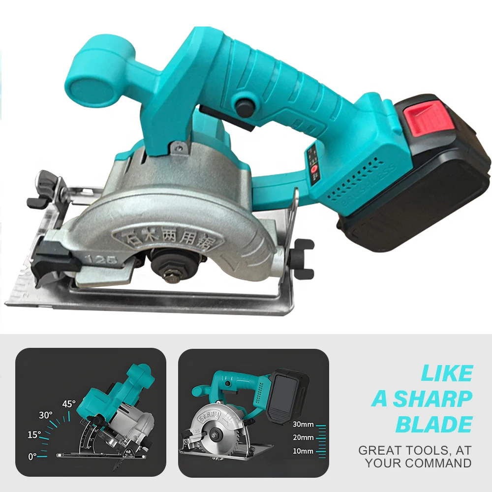 

Бесщеточная циркулярная пила, 6300 об/мин, аккумуляторный литий-ионный режущий инструмент 0-45 ° 4-дюймовая ручная циркулярная пила, набор инструментов для деревообработки для DAYI