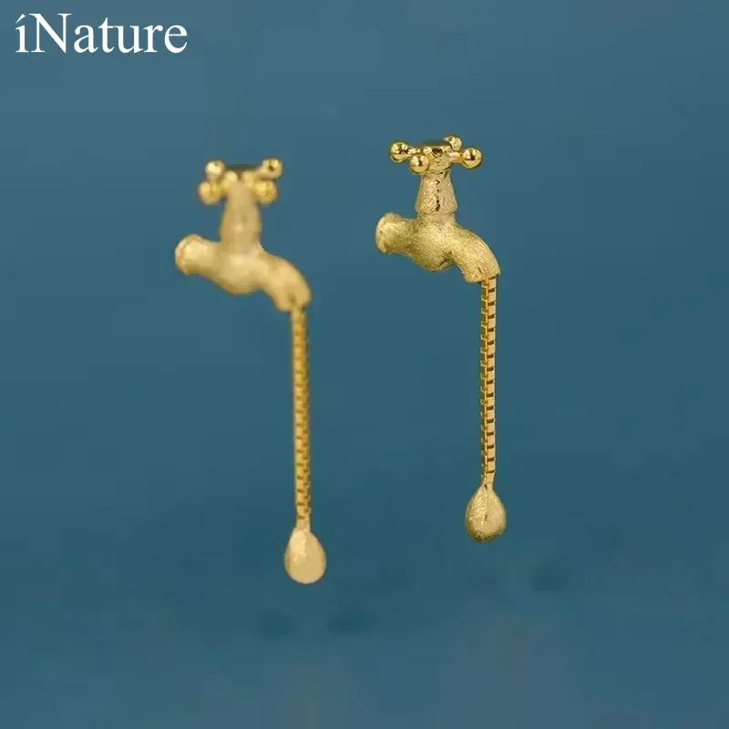 INATURE Cute Personality Faucet 925 Sterling Silver Earrings for Women Fashion Jewelry Party Birthday Gifts