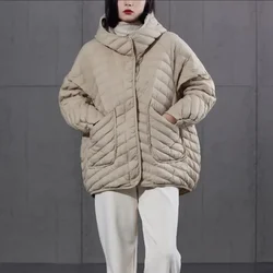 Winter 2024 Light Puffer Jacket Women 90% White Duck Down Coat Loose Hooded Commuter Casual Parkas Windproof Basic Warm Outwear