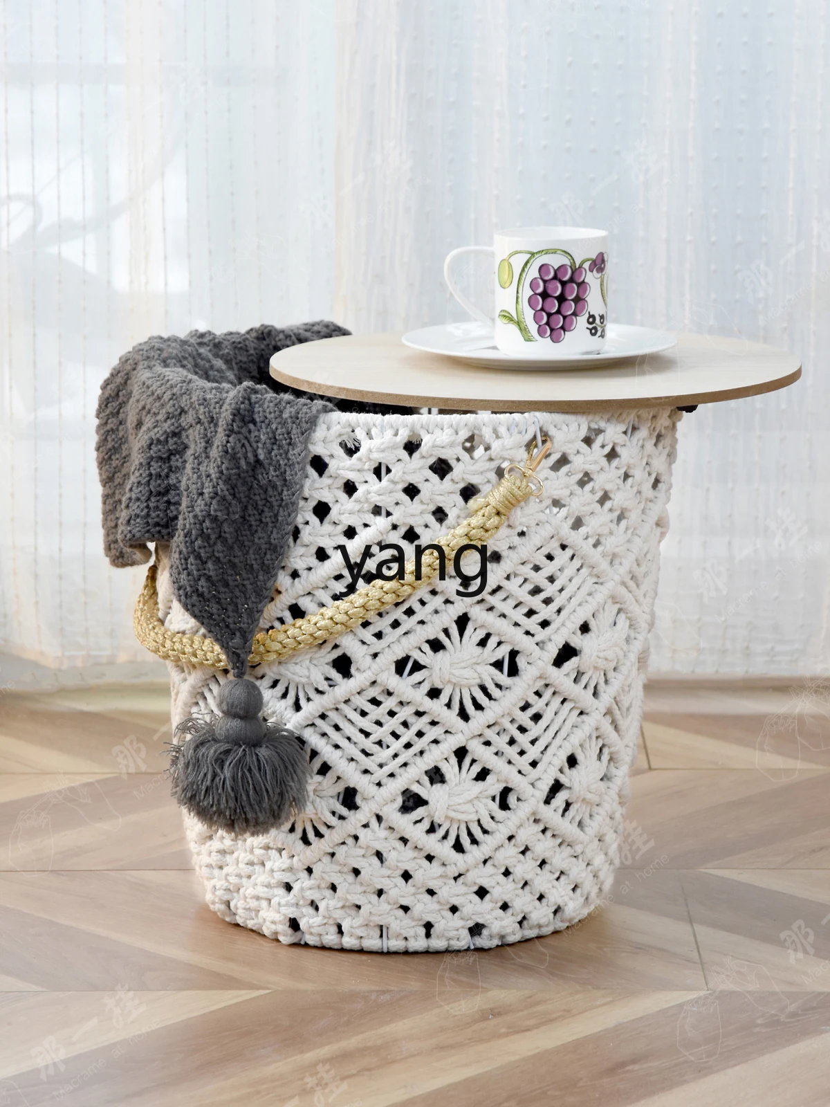 CX Hand-Woven Handle Tea Side Table Movable Small Apartment with Storage Side Table Living Room