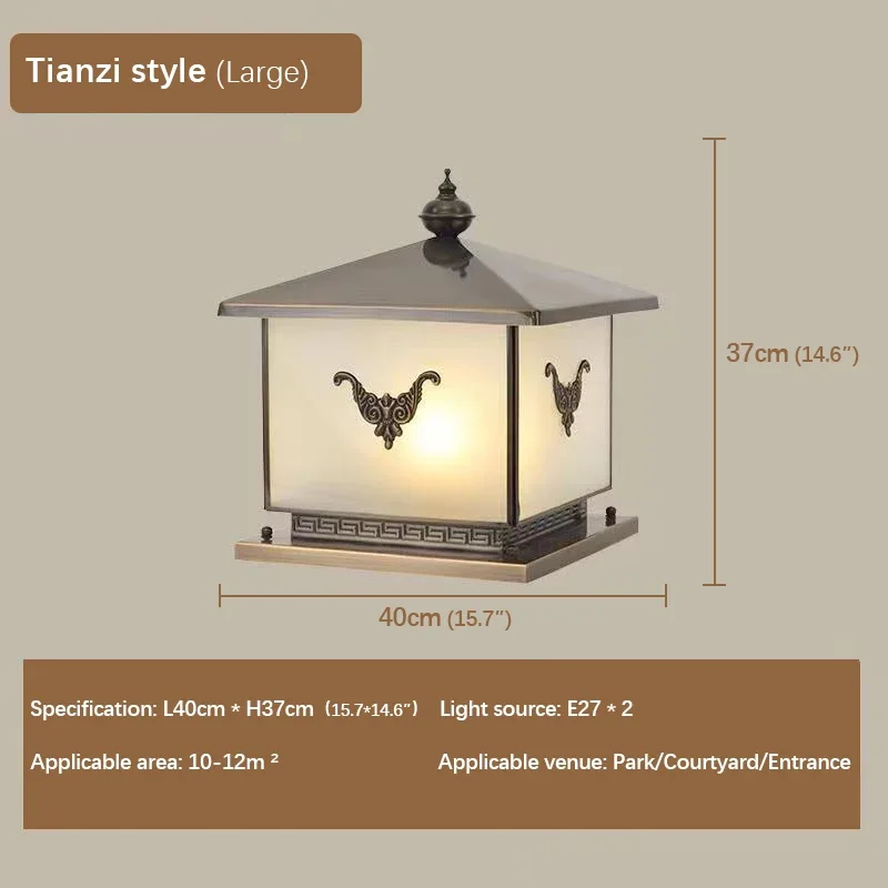 PLLY lampu POS listrik luar ruangan, lampu pilar kuningan kreatif Vintage Cina LED tahan air IP65 untuk rumah Villa halaman