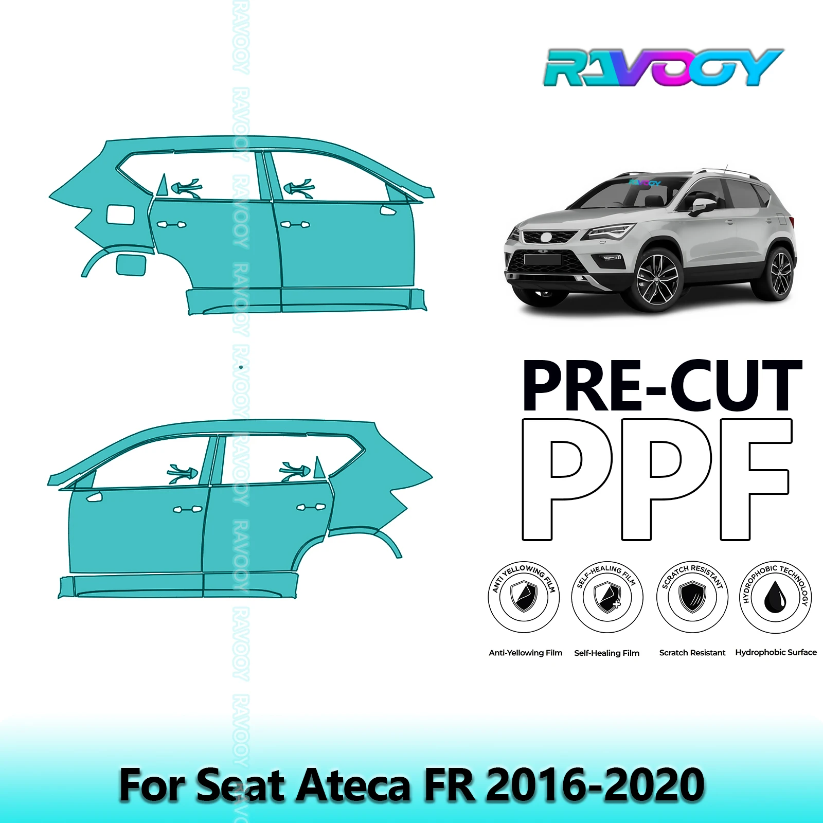 

For Seat Ateca FR 2016-2020 8.5mil Clear Matte Pre-Cut PPF Door & A/B Pillar Kit TPU Paint Protection Film Set