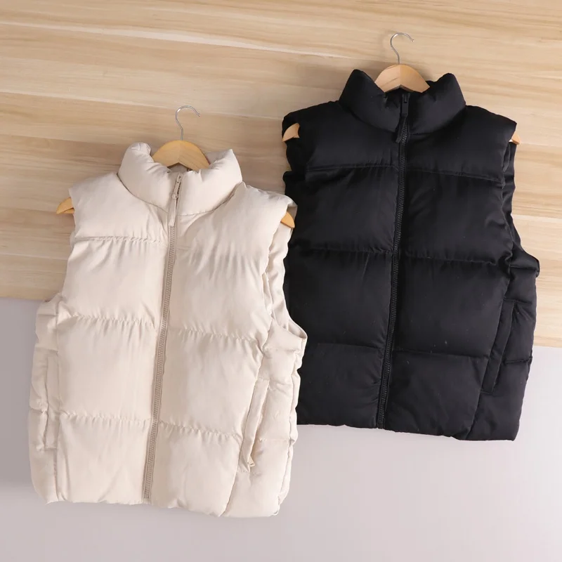 

Thiened Hollow Fiber Men's Vest Winter New Sle Pure Color Collar Cotton Vest Faion Urban Daily Wear Stand Fit