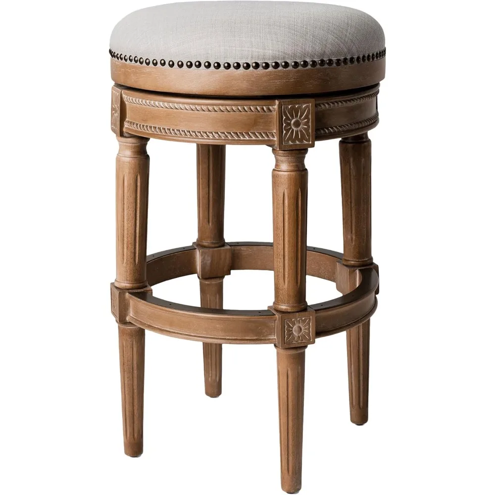 

Деревянный барный стул Pullman, поворотный на 180 градусов, без спинки, 30 дюймов, H, кухонный стул с отделкой в виде гвоздя, отделкой из состаренного дуба и тканью из песка