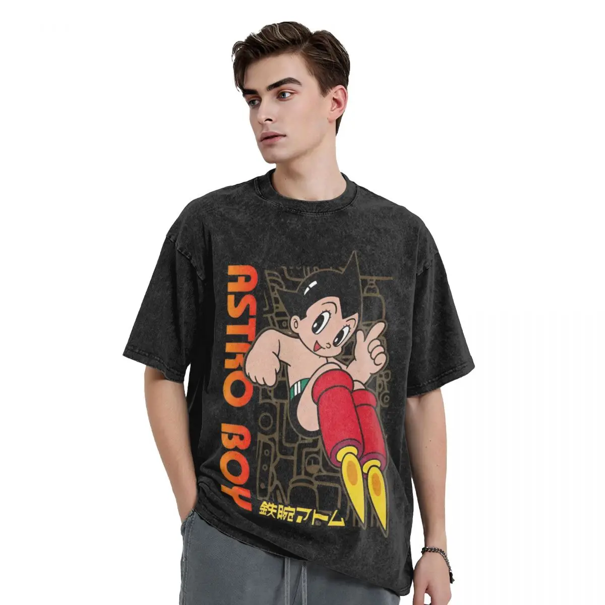 Washed T Shirts Astro Boy Manga Anime Vintage T-Shirt Mighty Atom Astroboy Streetwear Cotton Graphic Printed Tops Tees