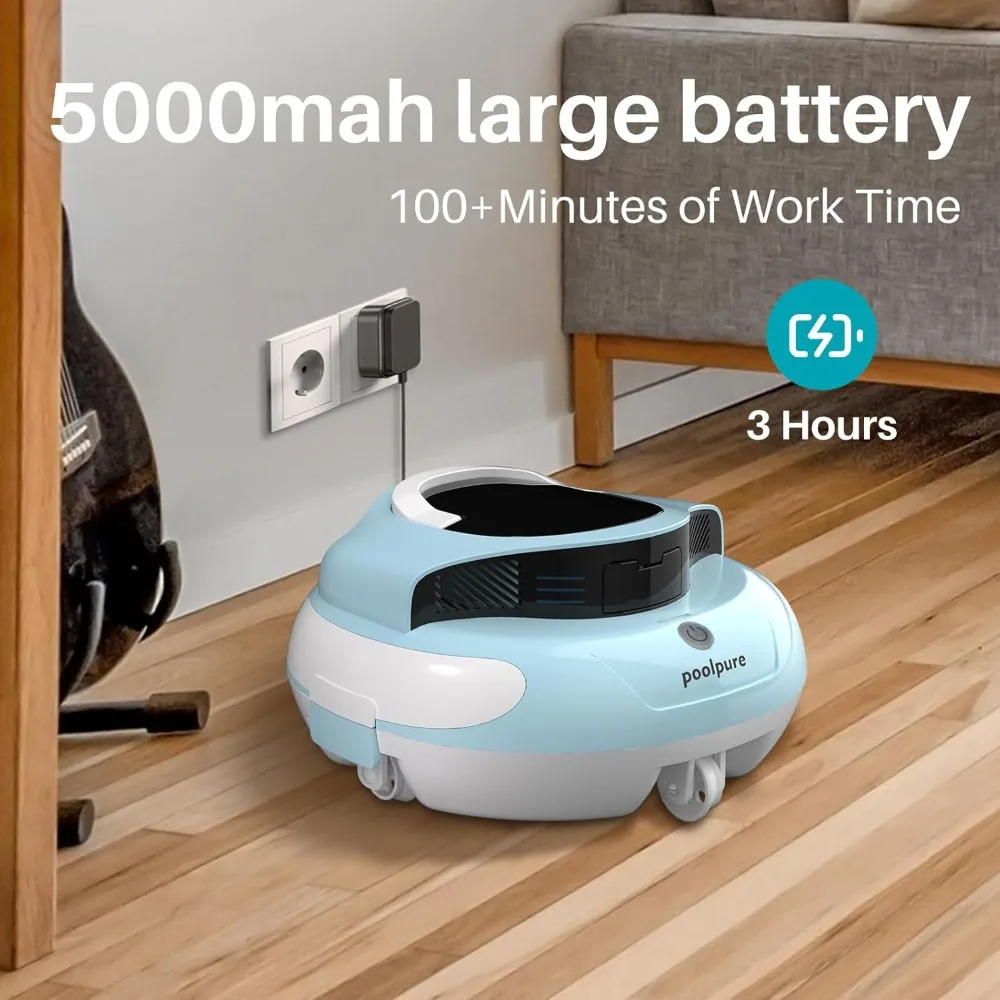 Cordless robot pool cleaner, equipped with a 5000mAh large battery to extend its lifespan