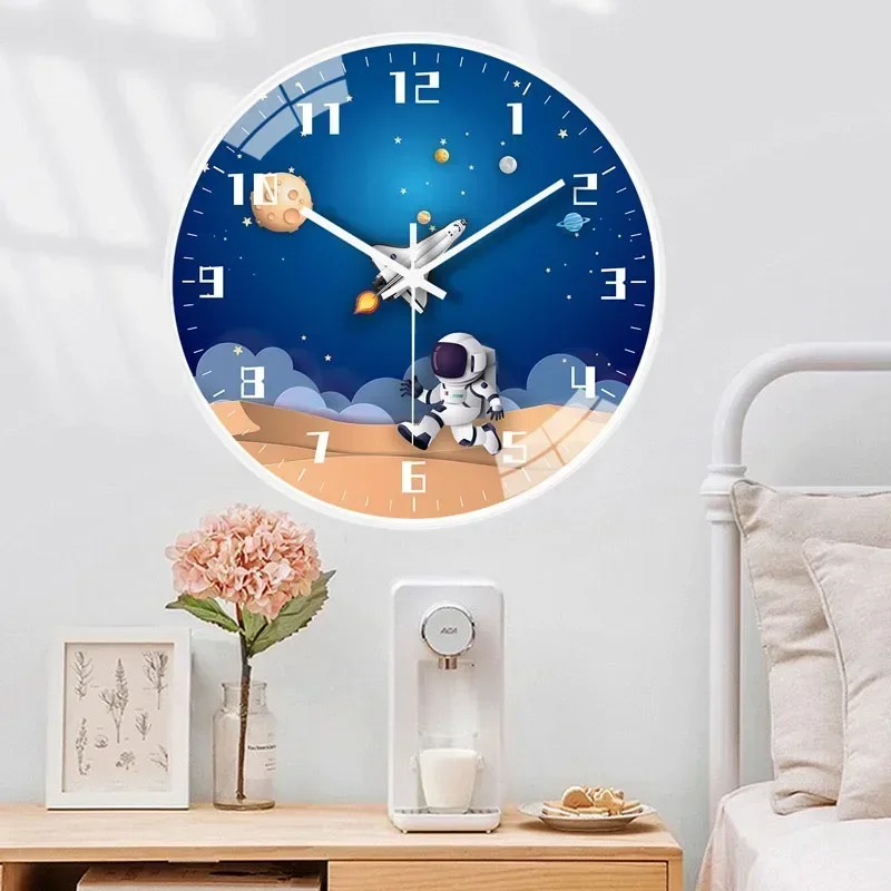 Bedroom Modern boys Silent children's wall clock Digital simple clock Creative Home punch clock Cartoon free Bedroom Study