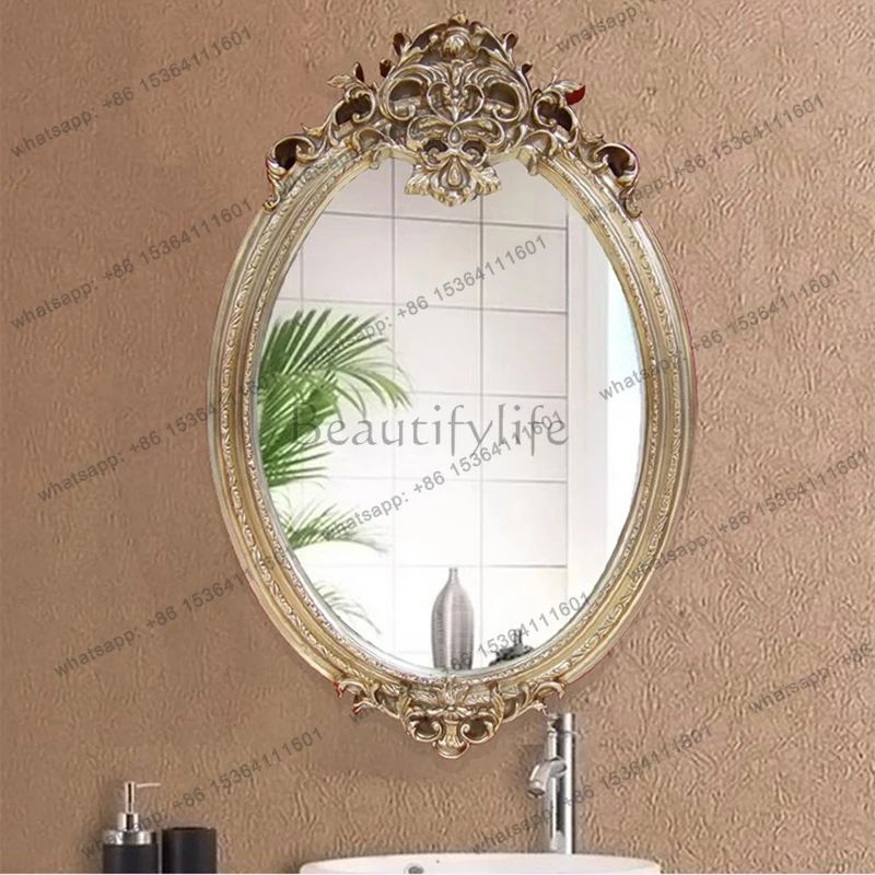 Vintage European Oval Barber Mirror Wall Mounted Salon Bathroom Mirror with Ornate Frame for Hairstyle Salon KTV Decor