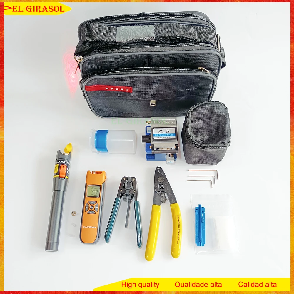 

High Quality Fiber Optic Tool Kit 15pcs/Set FTTH with Fiber Cleaver -70~+3dBm Optical Power Meter Visual Fault Locator 5km