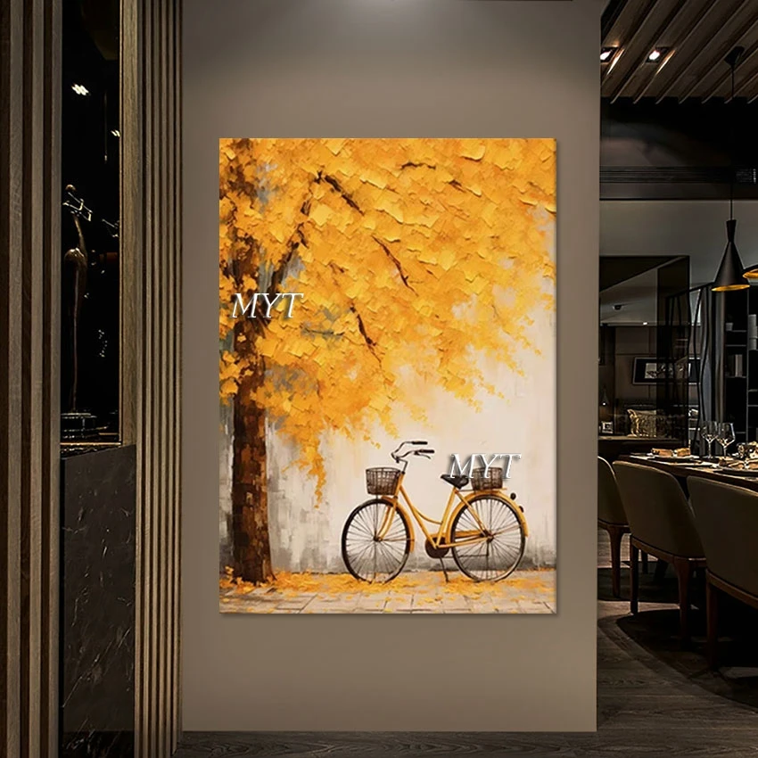 

The Bike Under The Tree Autumn Beautiful Landscape Painting High Quality Modern Hotel Decorative Wall Art Custom Canvas Picture