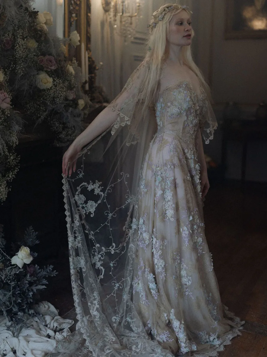 Vestidos De novia De princesa Floral para mujer, vestido De novia bohemio De encaje romántico, vestido De novia francés, 2024