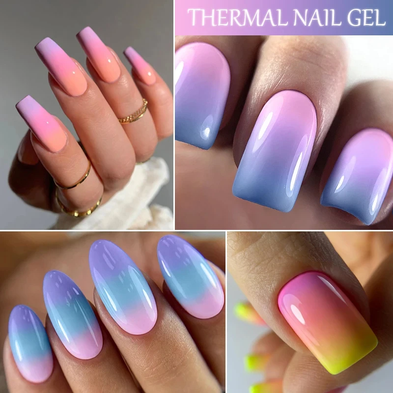LILYCUTE 6Pcs/Set Thermal Gel Nail Polish Kit Winter Temperature Color Changing Semi Permanent Soak Off UV Gel Nail Art Varnish