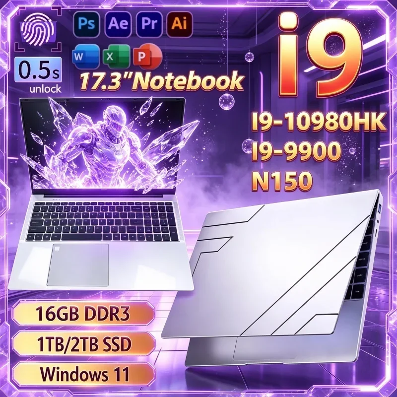 2026 New Portable 17.3 Inch Laptop,Hot Intel I9‑10980HK/I9‑9900/N150 16GB 32GB 2TB SSD Win11 FHD Reliable Gaming Study Notebook